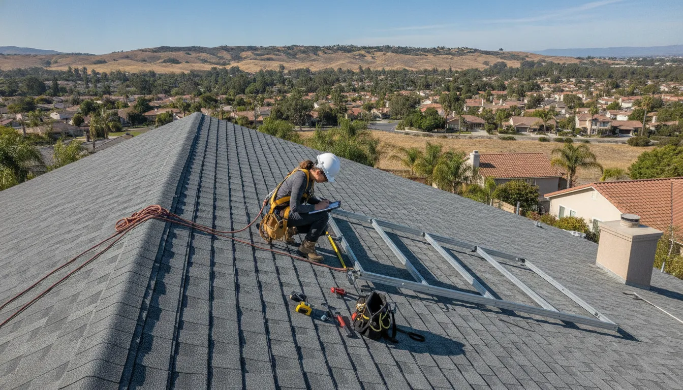 Roofing professional assessing whether to replace roof before solar panels